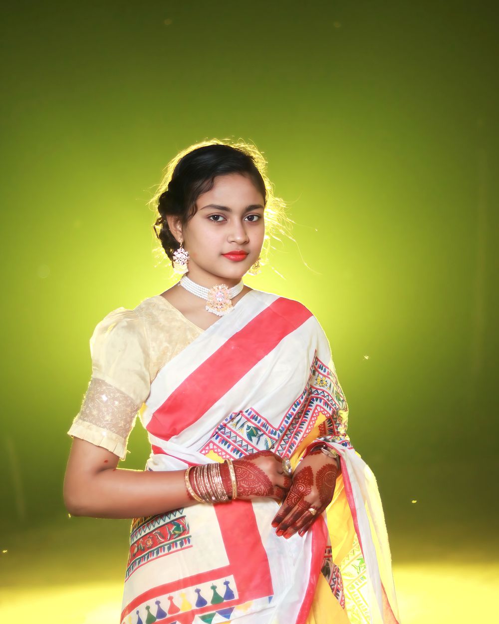 Woman in a traditional Assamese mekhela chador